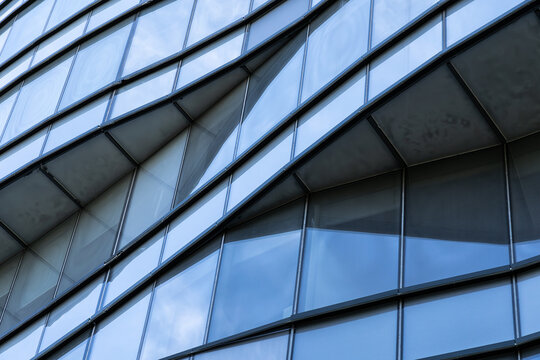 Curved geometric facade of a contemporary office building