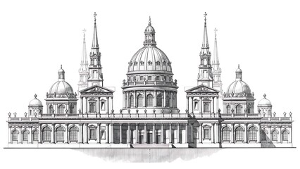 Obraz premium Historic Cathedral Dome Towers Detailed Line Drawing Sketch High Resolution Picture