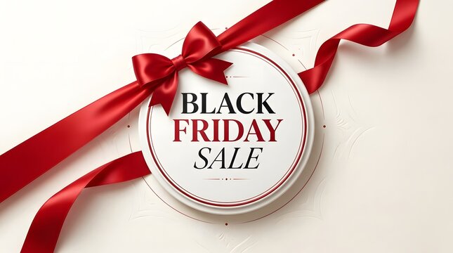 Black friday sale advertisement with a gift box and red ribbon design