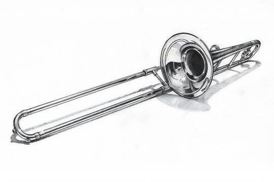 Detailed Pencil Drawing Trombone Instrument Music Art High Resolution Picture