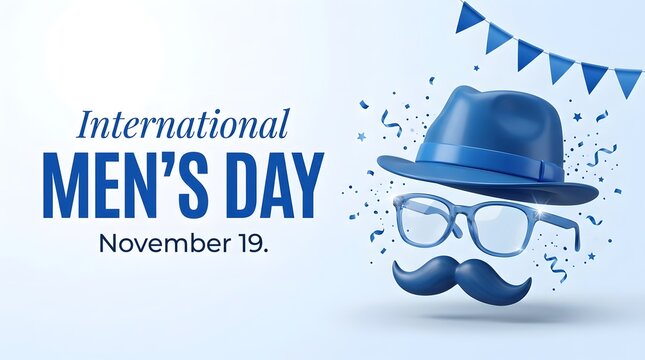 Celebrating international mens day on november nineteenth with a hat and mustache graphic design