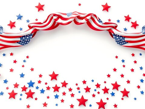 American flag ribbon banner with red and blue stars for patriotic holiday celebration