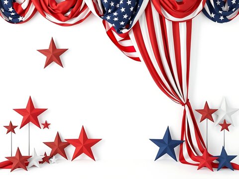 American flag curtains with red and blue stars for patriotic holiday celebration