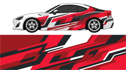 Fototapeta premium Red Black White Racing Car Wrap Design Vector Illustration