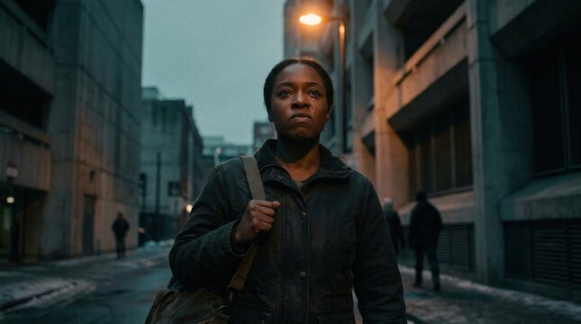 Resilient woman seek safety after violence in city street