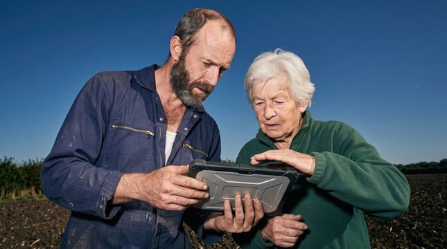 Farmer inspecting a centre pivot irrigation system