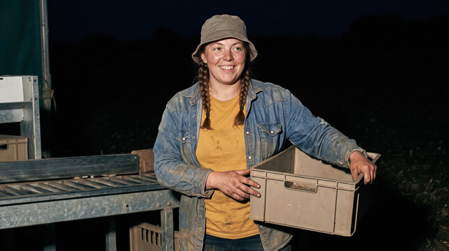Portrait of a farm worker by a grading line