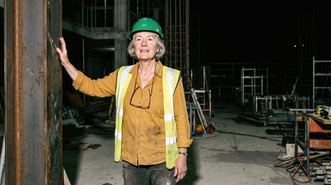 Senior construction worker at unfinished building site