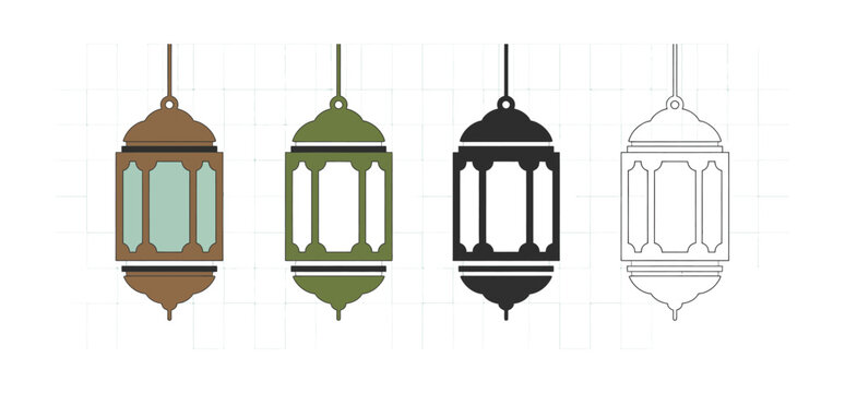 Decorative Islamic lanterns collection for Ramadan and Eid, Arabian celebration icons, traditional Muslim ornaments, festive symbols, and vector illustration.