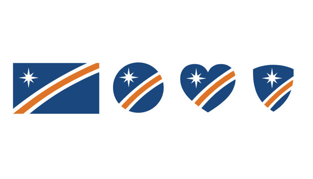 National flag of the Marshall Islands presented in rectangle, circular, heart, and shield shaped format icons.