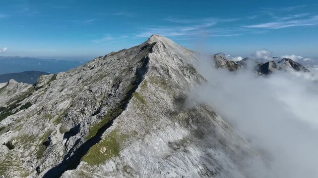 Aerial view of Punta Carina mountain ridge in Italy.