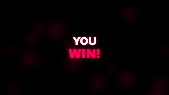 Glowing you win text grid on dark background with red bokeh effect