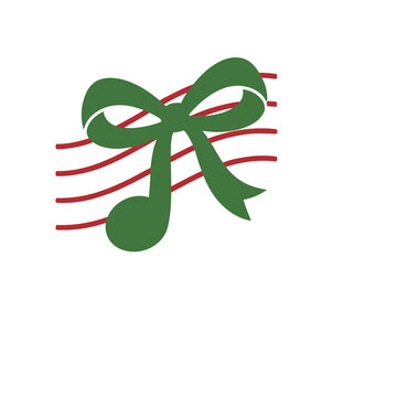 Green musical note with bow on red lines