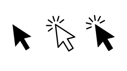 Minimalist computer mouse cursor icons set, black and white arrow pointers for web navigation, digital clicker symbols for interface design © Mr icons