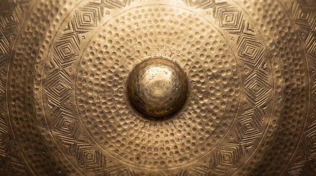 Traditional Handcrafted Brass Gong with Engraved Geometric Patterns