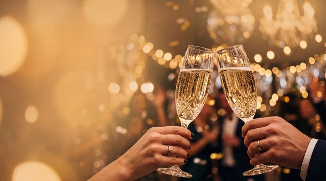 Clinking Champagne Glasses in Toast at Celebration Party