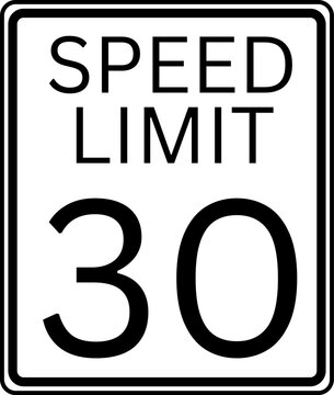 Speed limit 30 mph traffic sign, Speed limit 30 miles per hour road sign