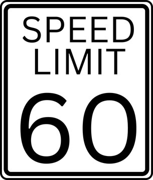 Speed limit 60 mph traffic sign, Speed limit 60 miles per hour road sign