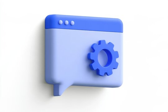 3D browser window setting icon with a gear inside isolated on white background. Minimal matte claymorphism style software config concept.