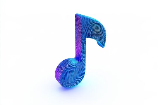 3D music note icon with glowing neon particle soundwaves isolated on white background. Premium glassmorphism style AI audio streaming tech.