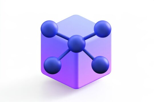3D blockchain cube node network icon isolated on white background. Minimal matte claymorphism style decentralized database tech concept.