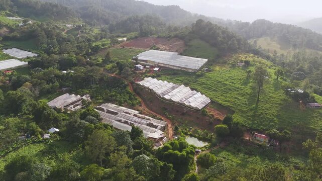 Aerial view of greenhouses in Jarabacoa, Dominican Republic.