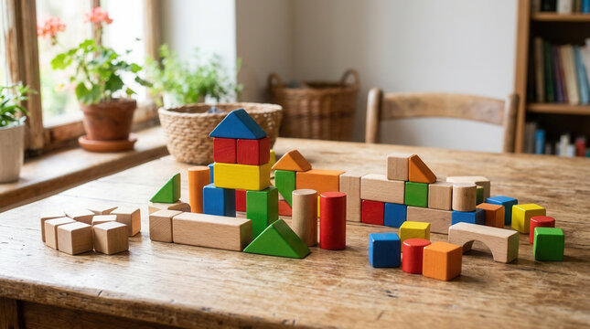 Wooden Building Blocks Create Imaginative Playtime Scences