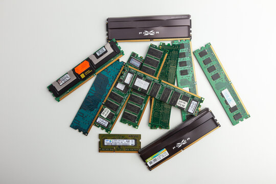  Pile of computer RAM memory modules 