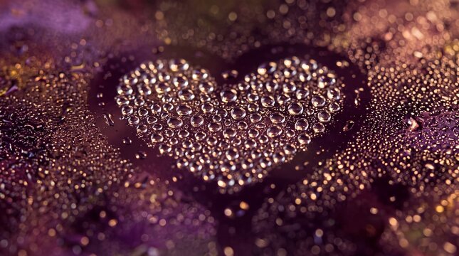 Heart Shape Formed by Water Droplets on Wet Glass