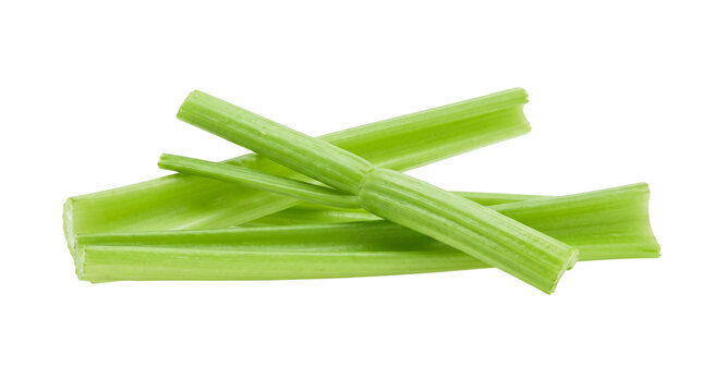 Fresh green raw celery stalks stack isolated on transparent background for healthy cooking ingredient vegetable.