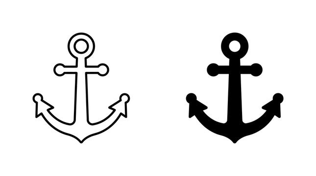 Maritime ship anchor icons for nautical branding or ocean travel design projects.