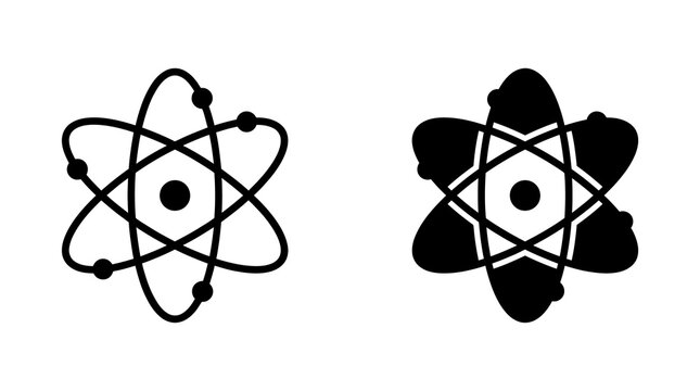Atomic structure icons set featuring orbital paths and nucleus design for scientific education.