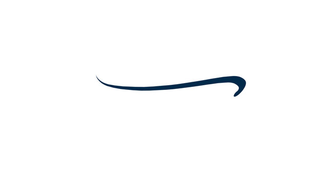 Navy blue abstract swoosh line design element isolated on white background, minimal checkmark or growth symbol icon for logo branding and business concept graphic