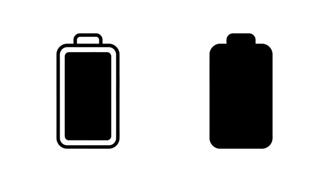 Battery low charge status icon in outline and solid style for power management.