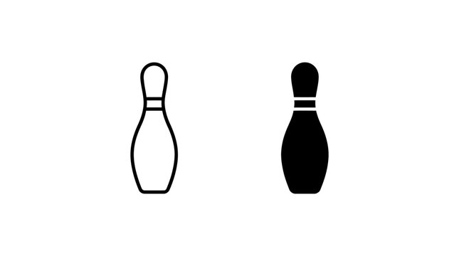 Bowling pin icon set in outline and solid styles for recreation.