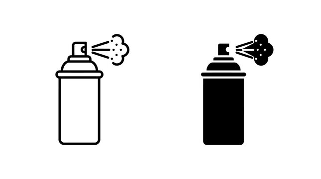 Aerosol spray bottle icons featuring black outline and solid silhouette styles for cleaning or pest control products.