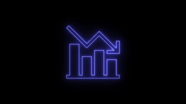 Luminous blue neon bar chart with clear downward trend line indicating financial decline