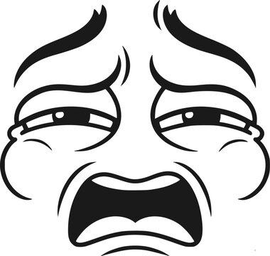 Comical linear vector face grimacing with disgust, expressing strong aversion toward something unpleasant