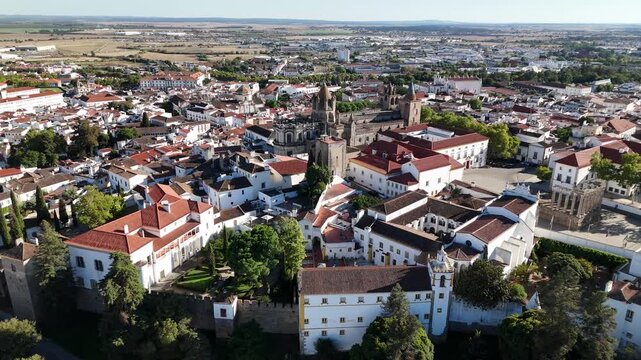 Aerial view of Cathedral of Evora in Evora, Portugal.