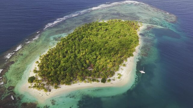 Aerial view of tropical island in Guna Yala Comarca, Panama.