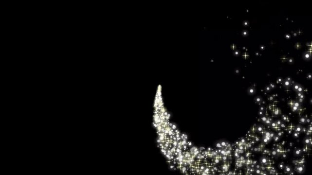 Glowing glitter trail animation and twinkling magic dust with Luxury white glitter sparkles line trail, fairy dust wand glitter stars trail on black screen. 4k pixie dust path