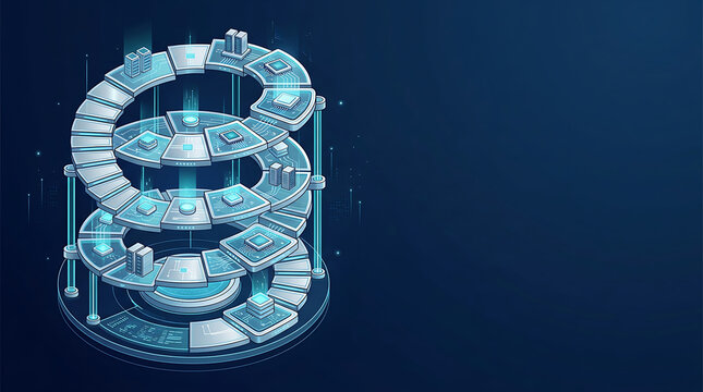 Cloud Server Spiral Architecture with Isometric Data Chips