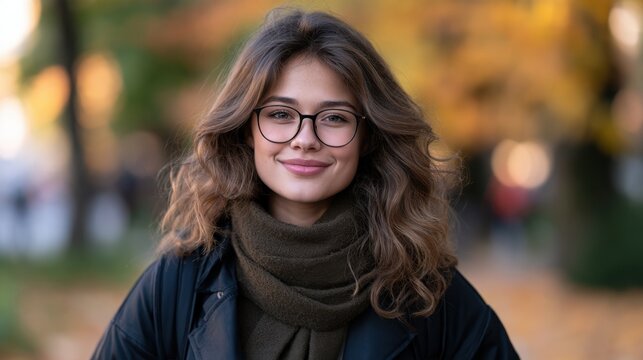 Young woman smiling standing in autumn park background