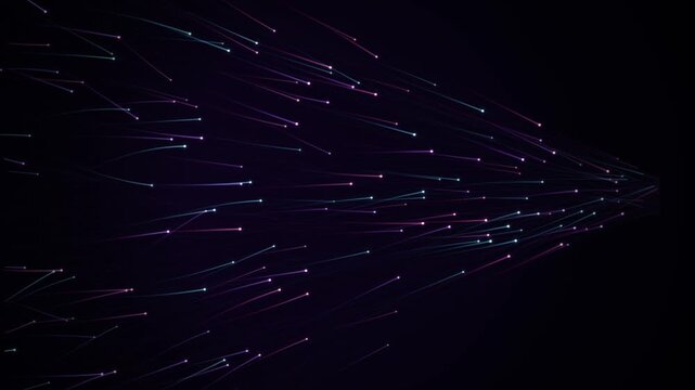 Abstract Motion Graphics Background Featuring Glowing Neon Particle Trails Converging Into A Cente