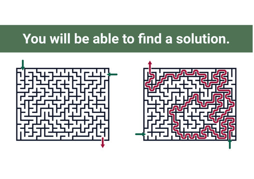 Maze puzzle showing solution path with text encouragement  
