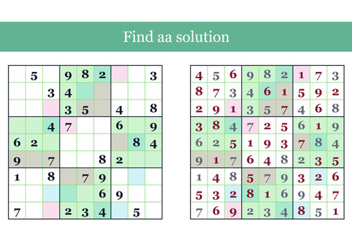 Sudoku puzzle with highlighted cells for solution hints  