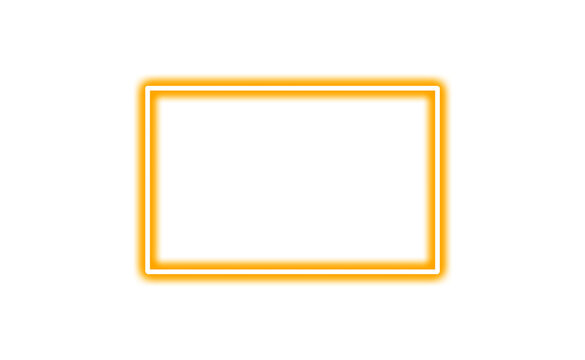 Glowing orange neon rectangular frame isolated on transparent background