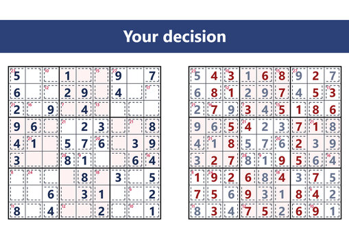 Sudoku puzzle comparison showing difficulty levels and solutions  