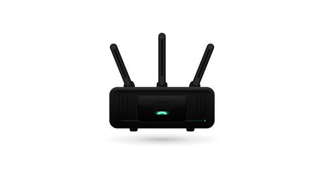 Modern wireless router with green signal lights