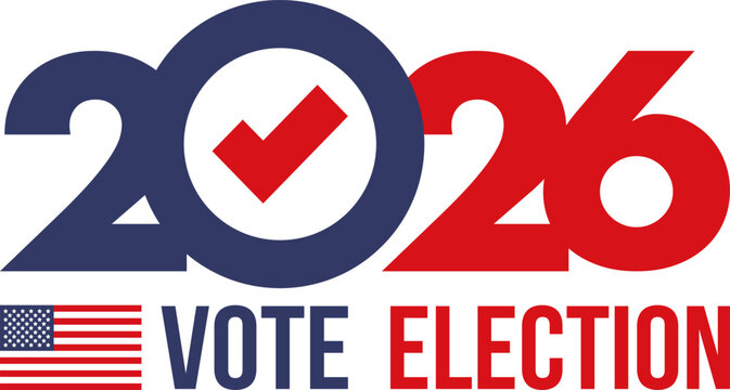 US Midterm Elections 2026. Vote 2026. Vote day. US Election. American flag Patriotic poster. Web banner. Vector illustration